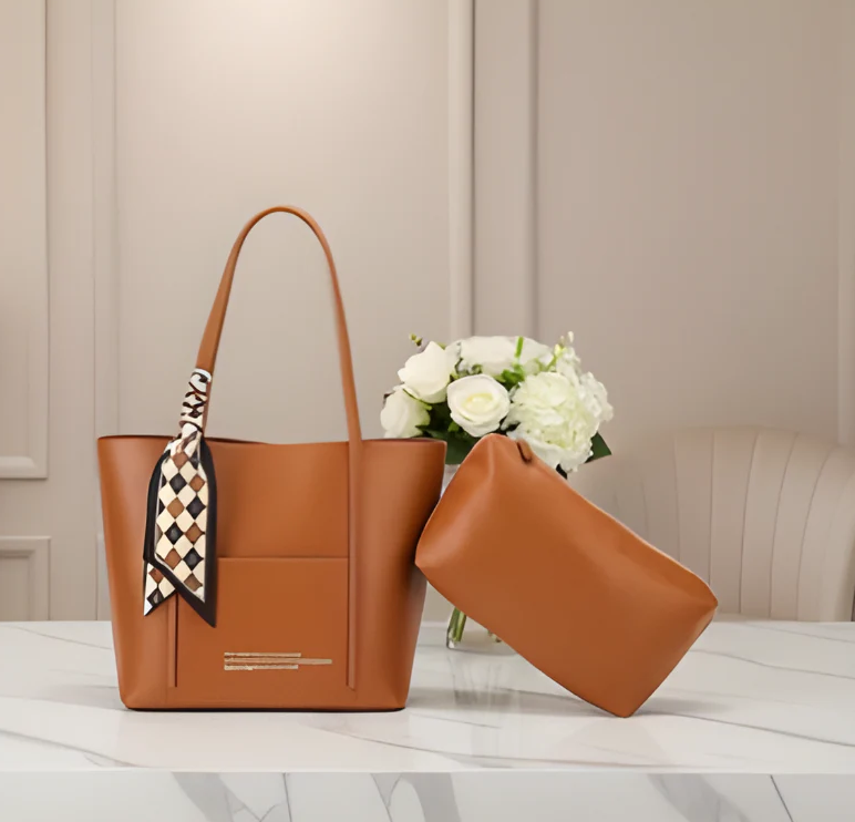 Elegant Ivory Tote Bag with Scarf Accent