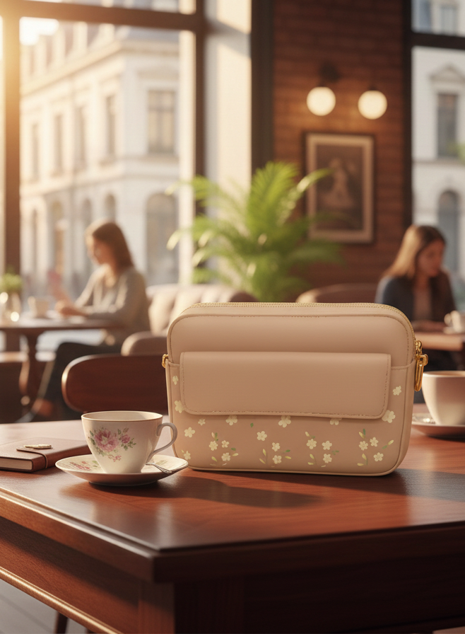 Elegant Mint Pastel Crossbody Bag with Floral Pattern