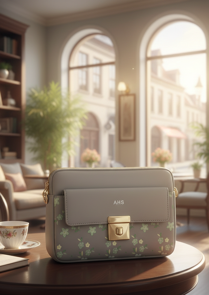Elegant Mint Pastel Crossbody Bag with Floral Pattern