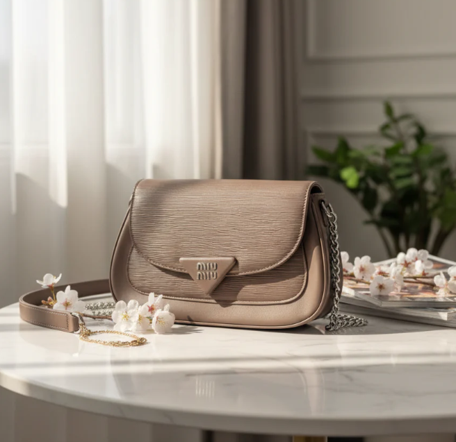 Elegant Miu Miu Maroon Leather Crossbody Bag