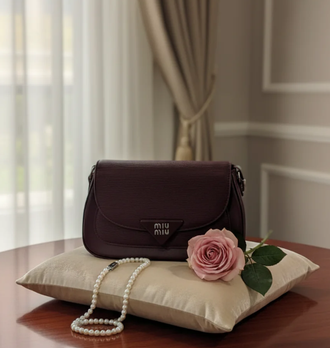 Elegant Miu Miu Maroon Leather Crossbody Bag