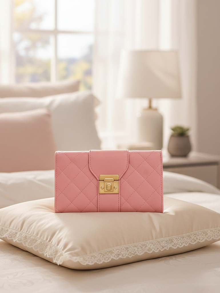 Elegant Pink Quilted Clutch – Forever AHS Collection